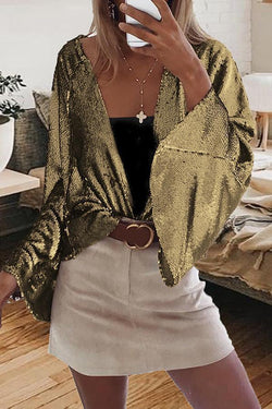 Sexy Sequined Solid Color Tailored Blouse