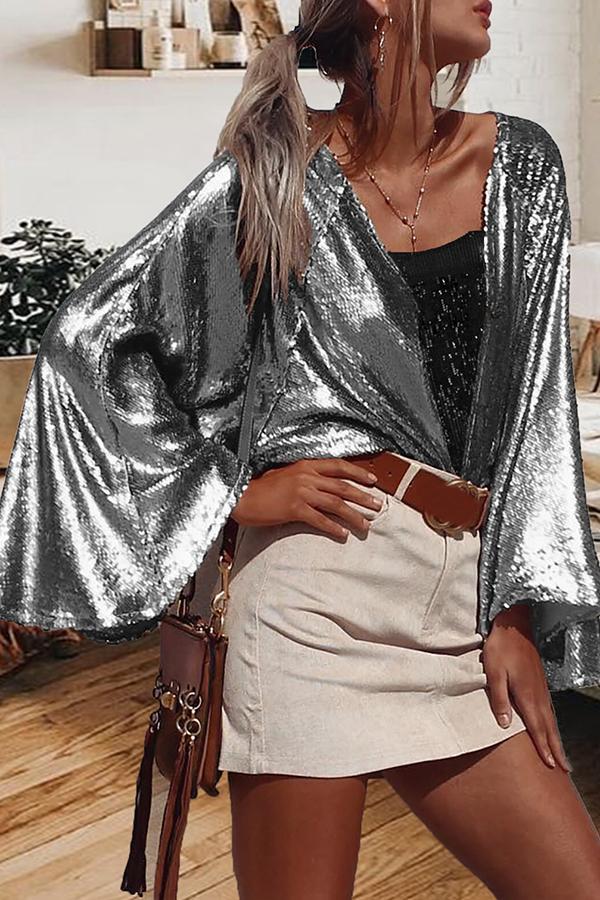 Sexy Sequined Solid Color Tailored Blouse