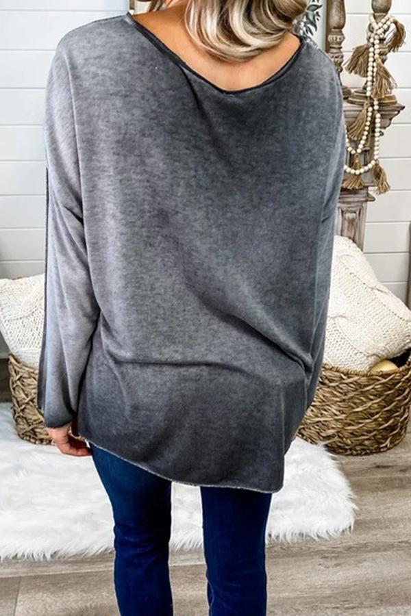 Casual Solid Color Plain Baggy Round Neck Blouse