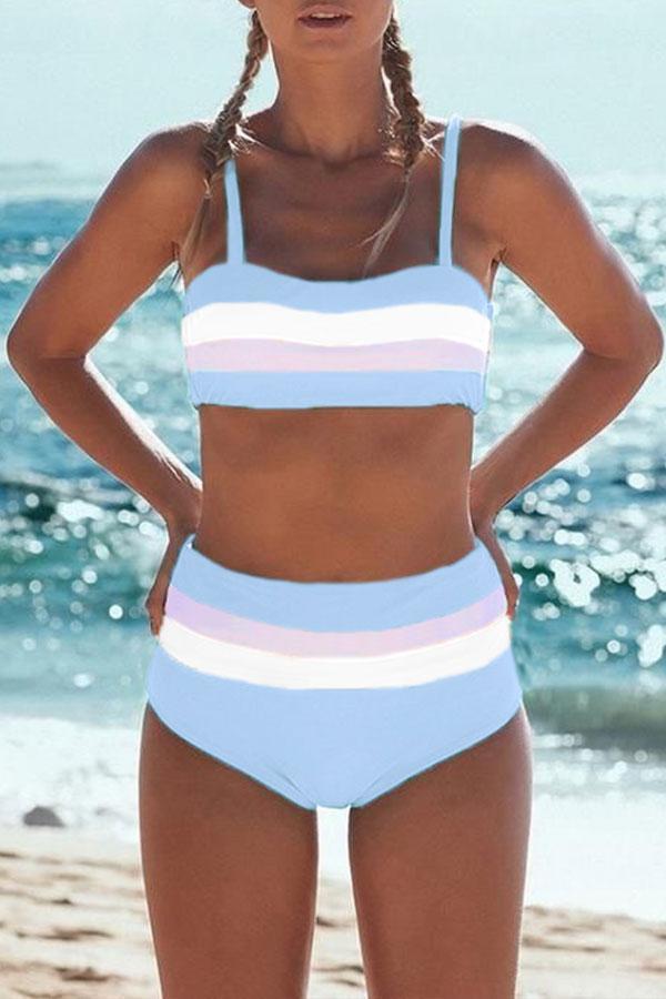 Classic Sexy Striped Color Contrast Split Bikini