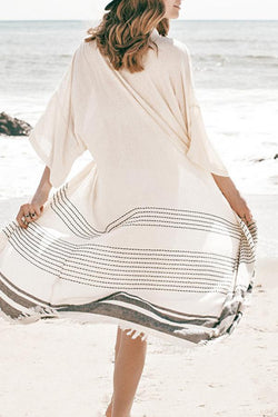 Modern Stylish Casual Striped Print Beach Smock