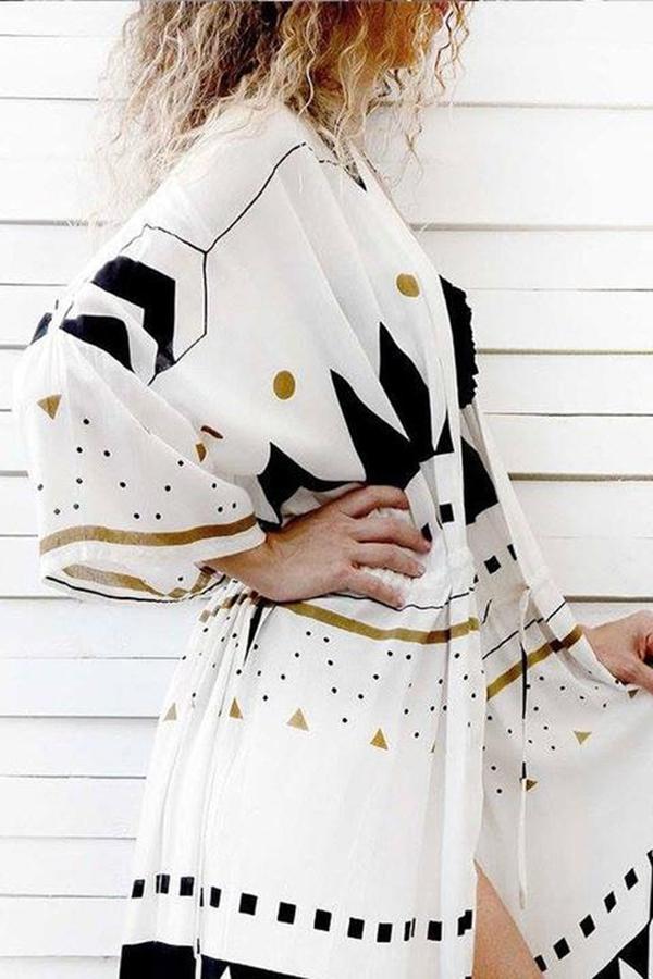 Baggy Casual Stylish Nature Print Beach Smock Coat