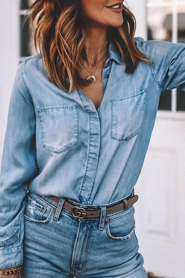 Modern Slim Cool Street Cowboy Denim Shirt