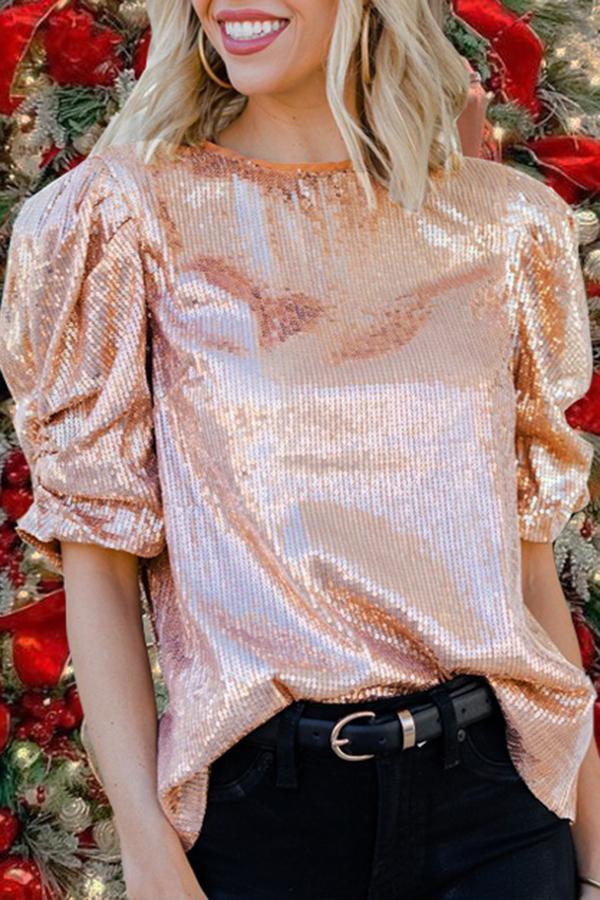 Urban Elegant Bright Sequined Print Princes Sleeve Shirt