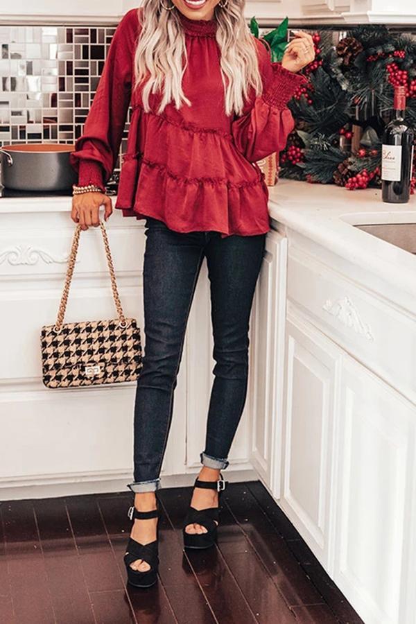 Stylish Casual Cozy Christmas Style Crimped Layering Top