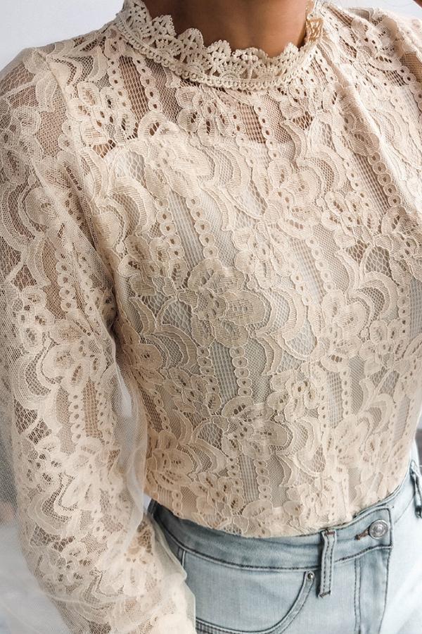 Charming Sweet Temperament Floral Lace Net Yarn Long Sleeves Shirt