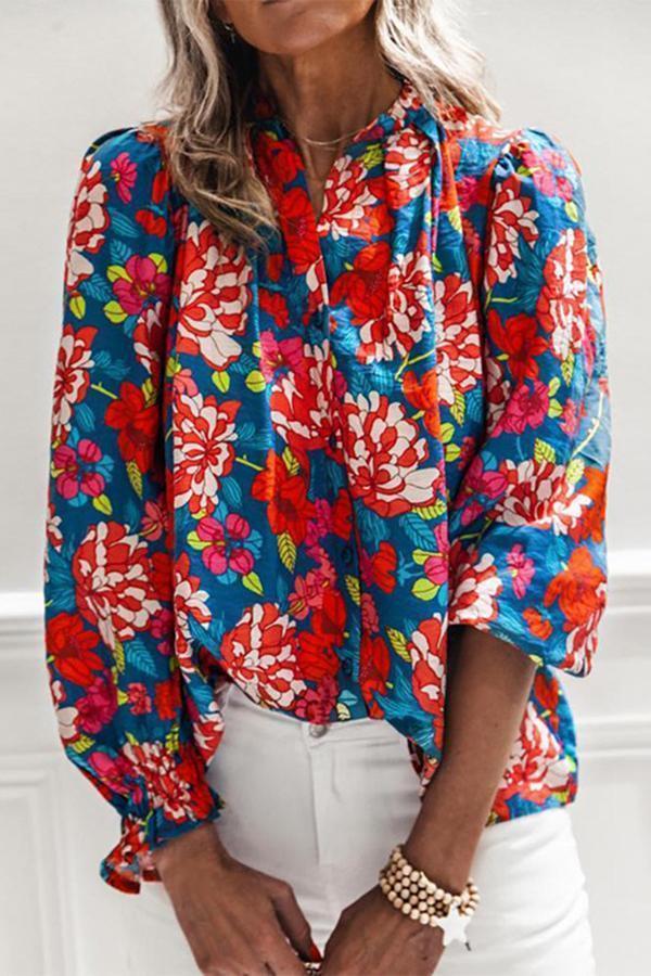 Retro Unique Full Floral Print Long Sleeves Shirt