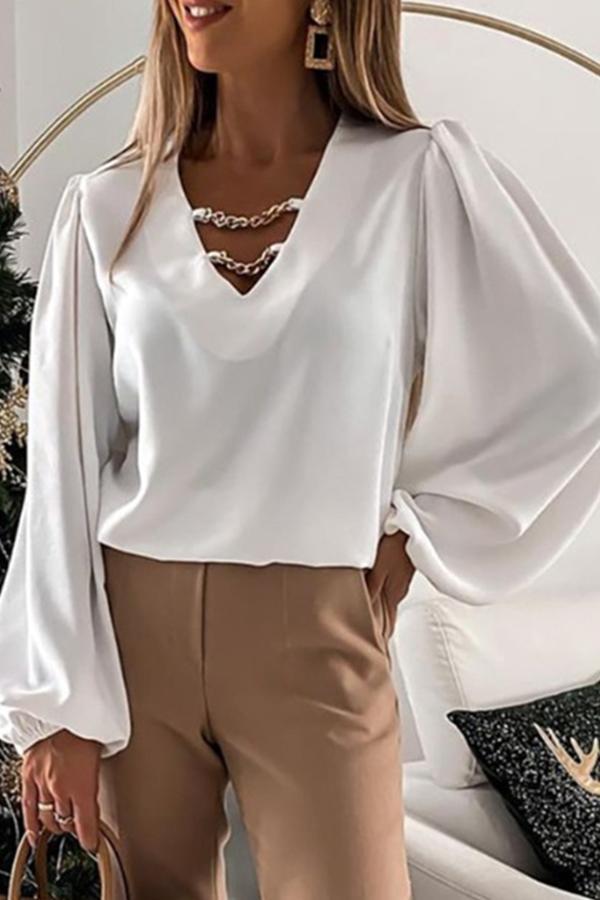 Modern Classic Baggy Intellectual Chains V Neck Long Sleeves Shirt