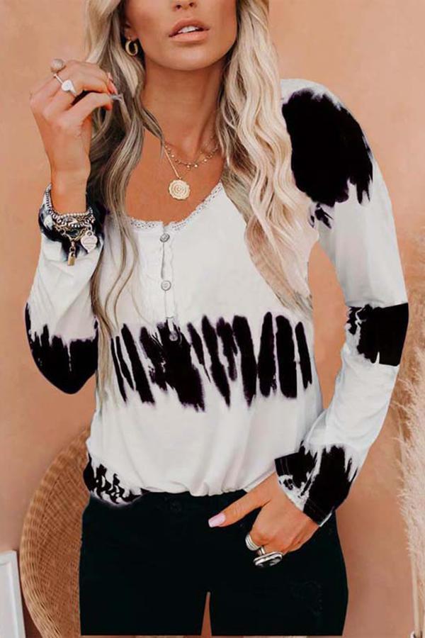 Urban Casual Stylish Tie Dye Buttons Long Sleeves Shirt