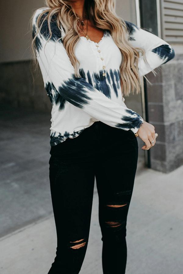 Urban Casual Stylish Tie Dye Buttons Long Sleeves Shirt