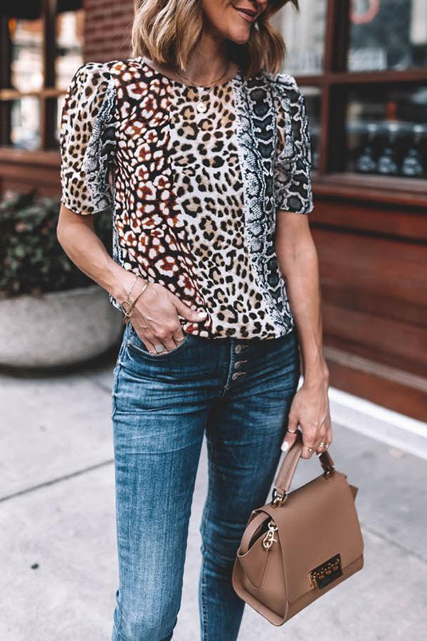 Stylish Vanguard Casual Leopard Print Short Sleeves Shirt