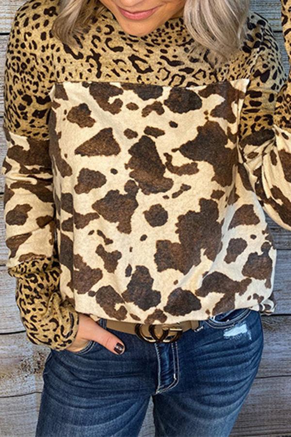 Casual Stylish Leopard Print Patchwork Long Sleeves Shirt