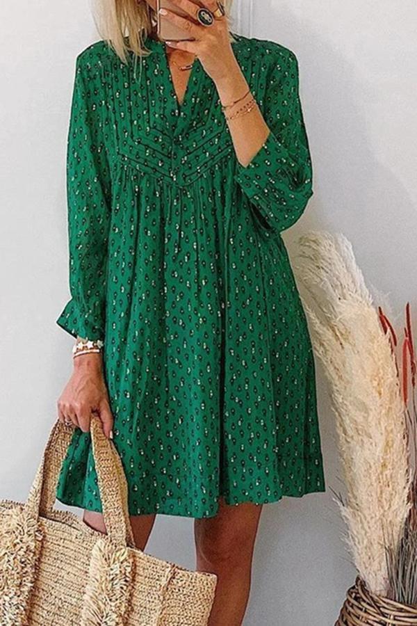 Casual Classic Geometric Print Shirt Neck Midi Dress