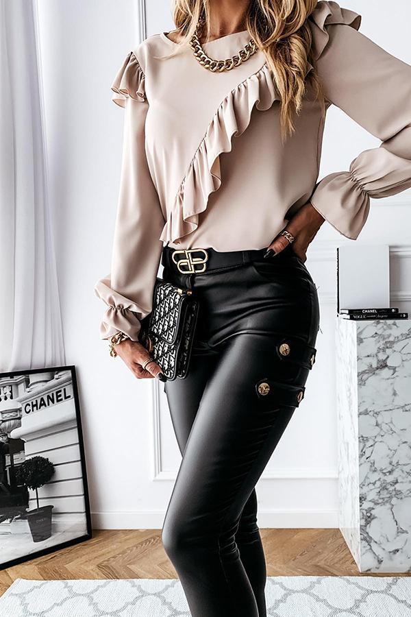 Casual Stylish Details Patchwork Solid Color Flared Sleeves Shirt