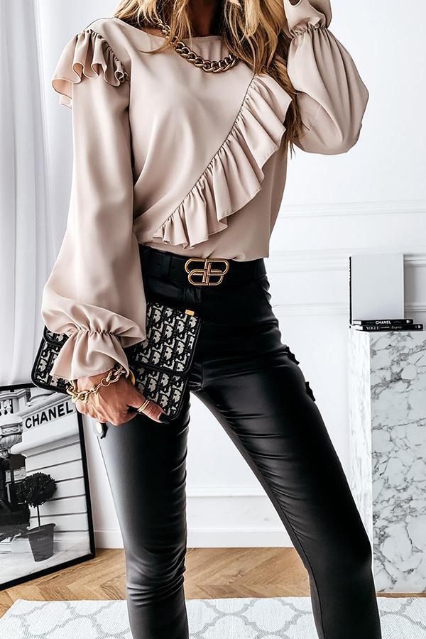 Casual Stylish Details Patchwork Solid Color Flared Sleeves Shirt