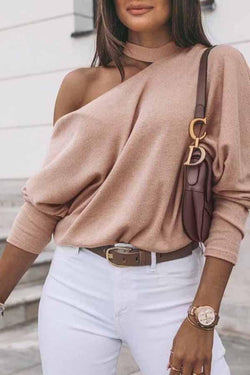 Modern Stylish Casual One Shoulder Solid Color Long Sleeves Shirt