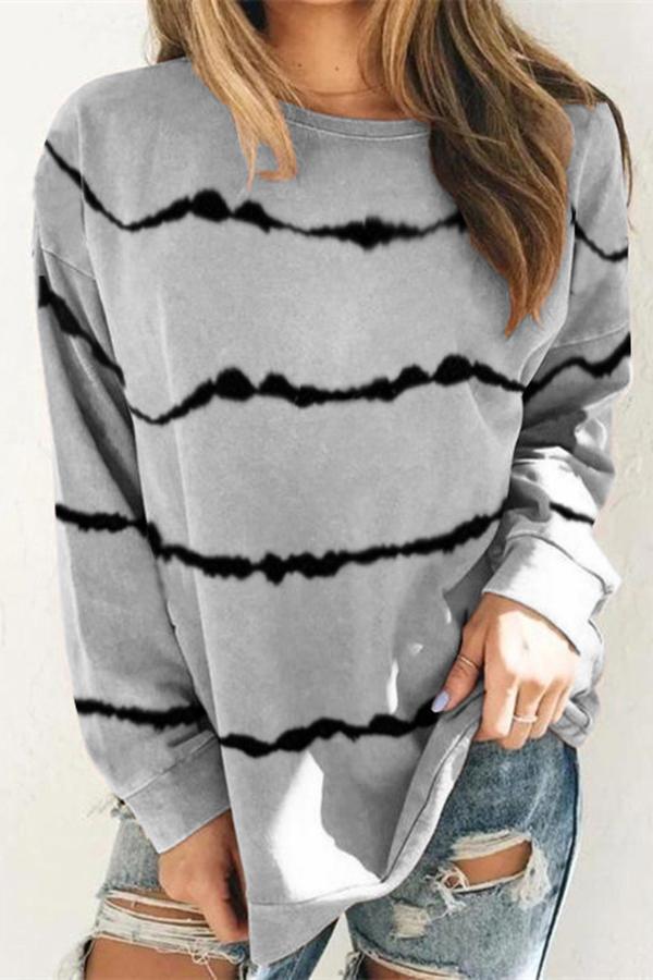 Casual Urban Baggy Tie Dye Striped Print Long Sleeves Shirt