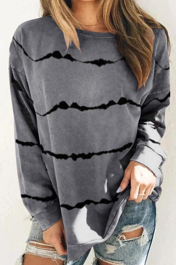 Casual Urban Baggy Tie Dye Striped Print Long Sleeves Shirt