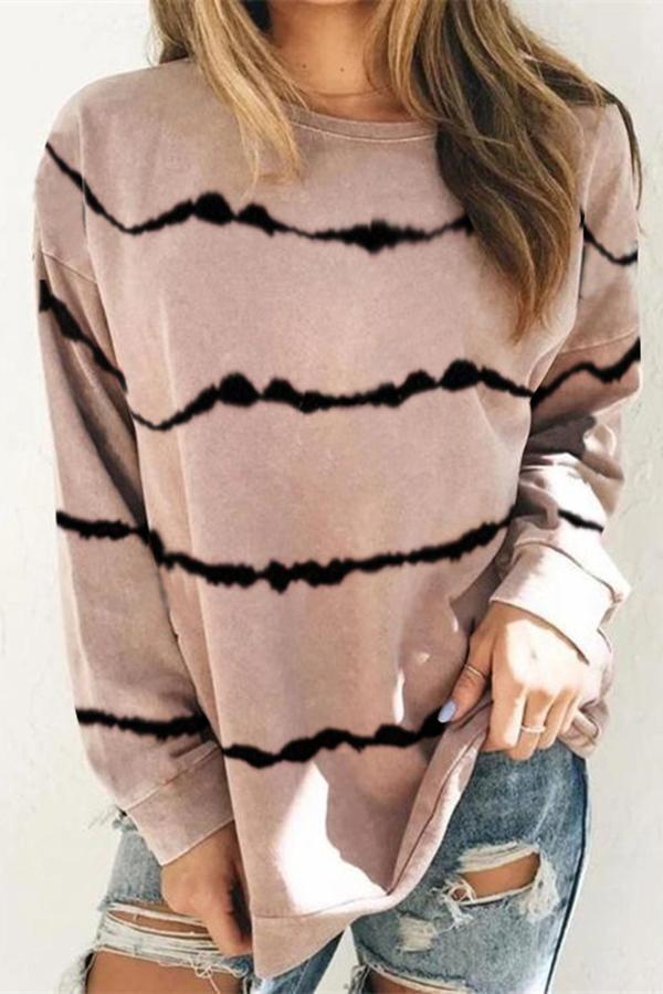 Casual Urban Baggy Tie Dye Striped Print Long Sleeves Shirt