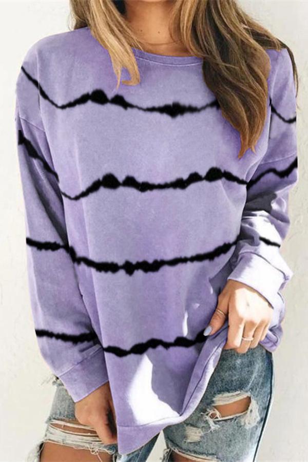 Casual Urban Baggy Tie Dye Striped Print Long Sleeves Shirt