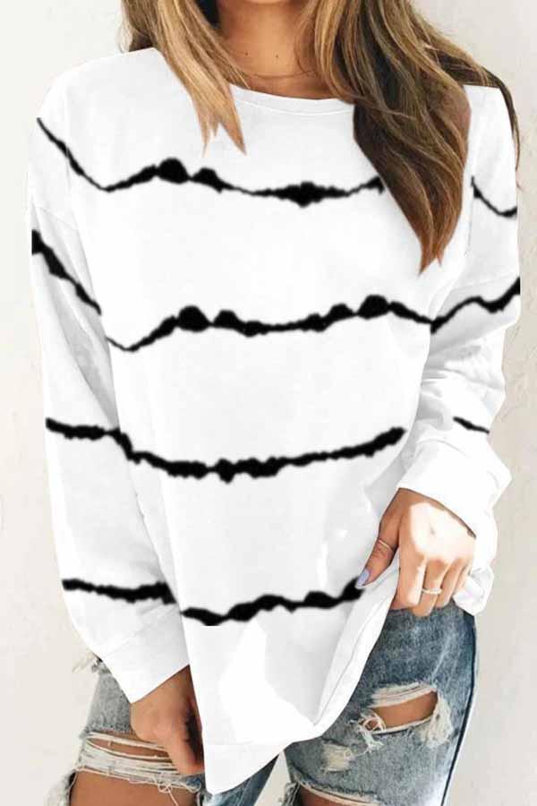 Casual Urban Baggy Tie Dye Striped Print Long Sleeves Shirt