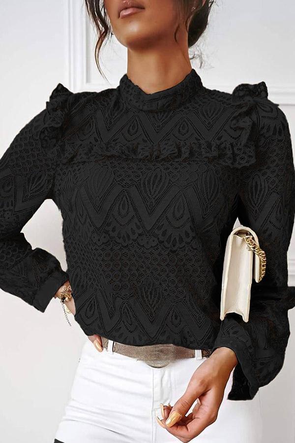 Chic Stylish Geometric Print Patchwork Solid Color Long Sleeves Top