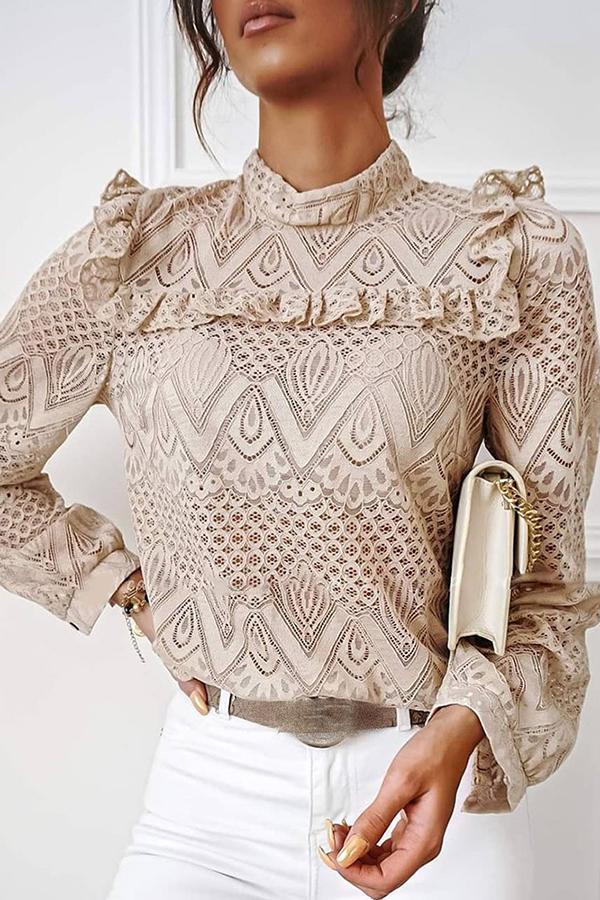 Chic Stylish Geometric Print Patchwork Solid Color Long Sleeves Top