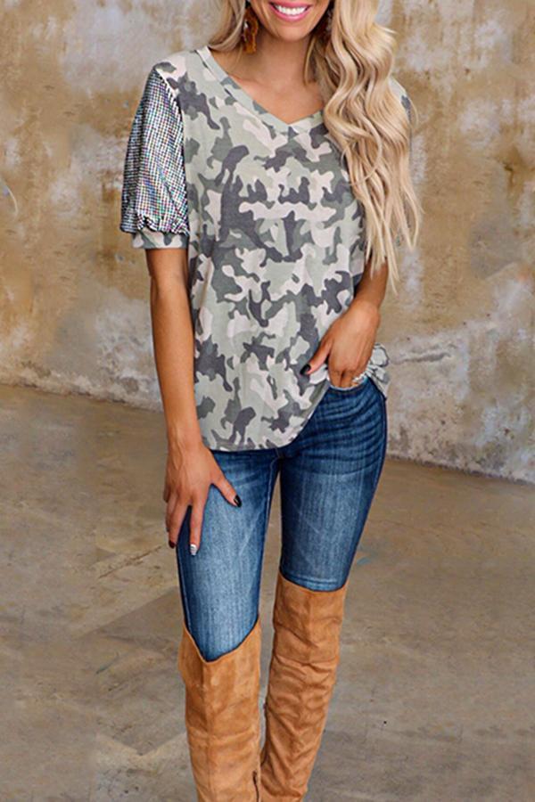 Bold Casual Stylish Camouflage Patchwork Short Sleeves Shirt