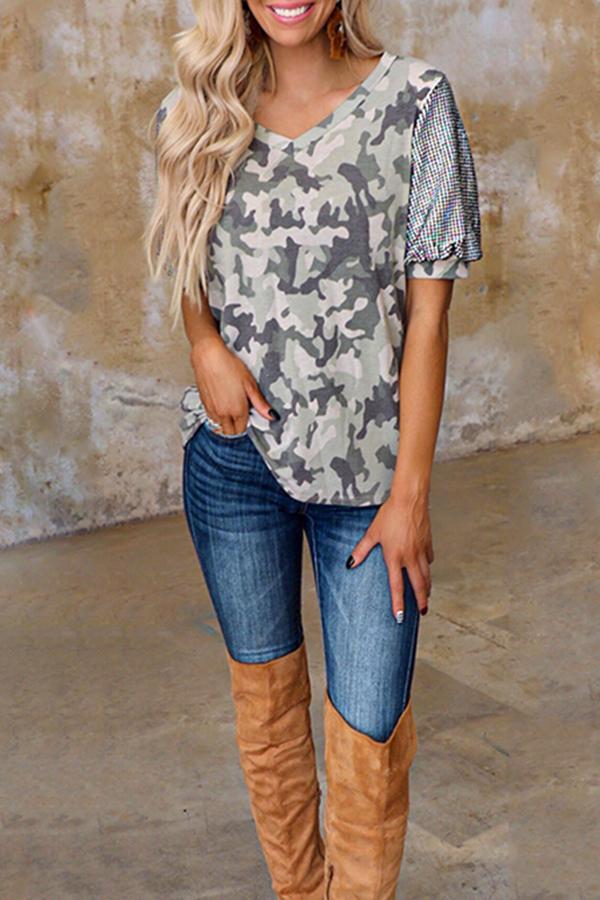 Bold Casual Stylish Camouflage Patchwork Short Sleeves Shirt