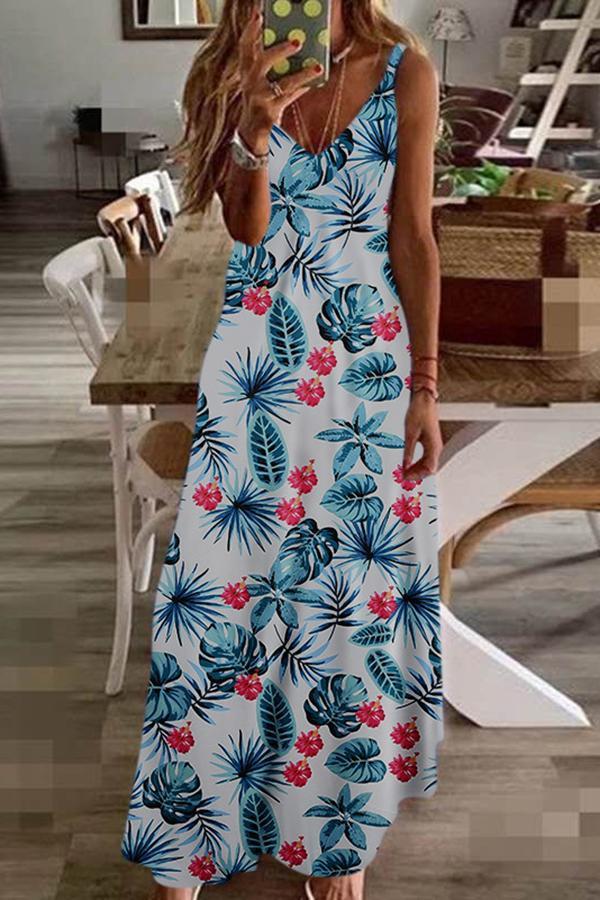 Chic Slim Big Flower Print Sling Dress