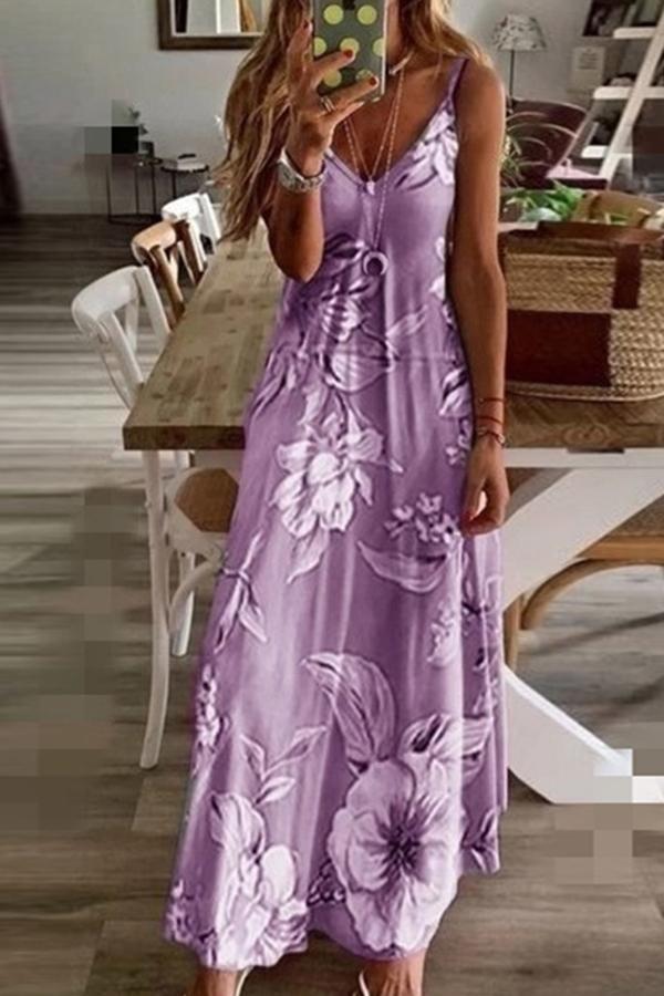 Chic Slim Big Flower Print Sling Dress