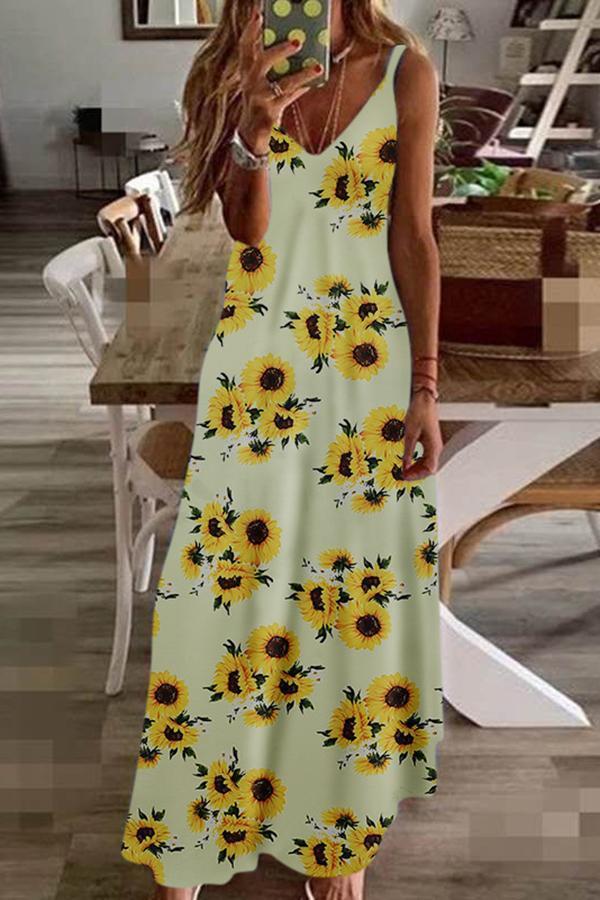 Chic Slim Big Flower Print Sling Dress