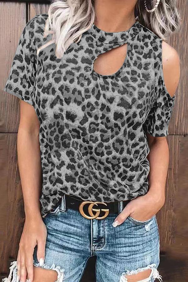 Trendy Leopard Print Hollow Shirt