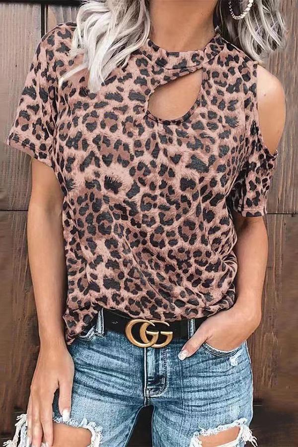 Trendy Leopard Print Hollow Shirt