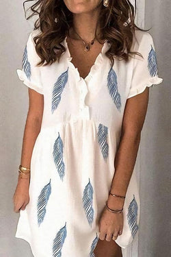 Casual Feather Mini V Neck Dress