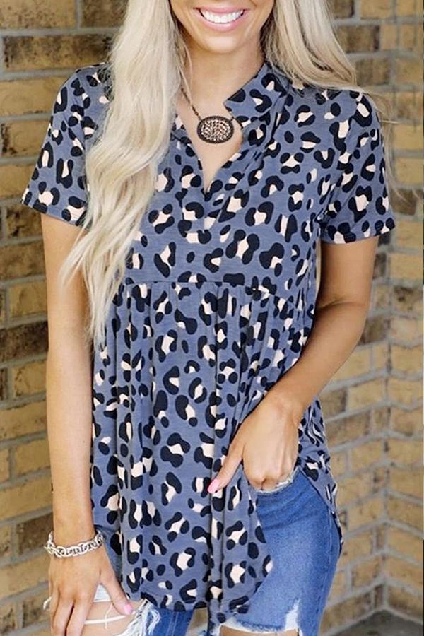 Wild Stylish Leopard Print Details Collar Shirt