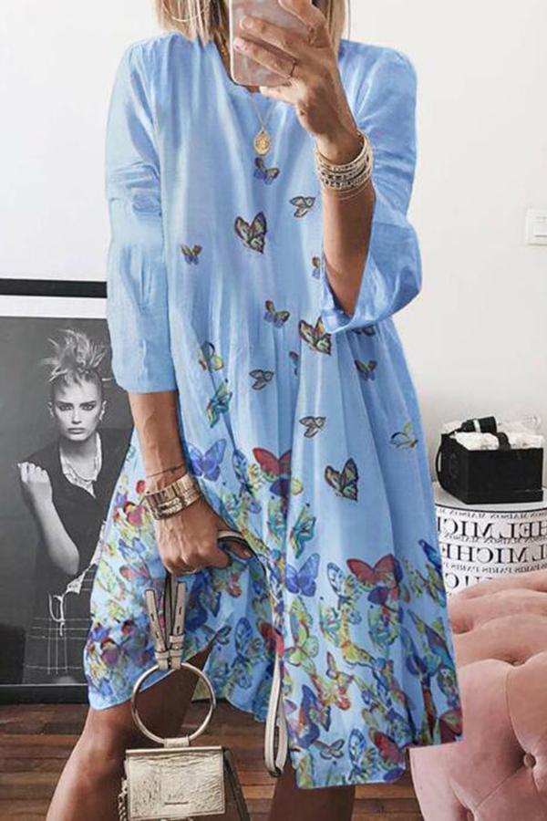 Girly Baggy Butterfly Print Midi Dress