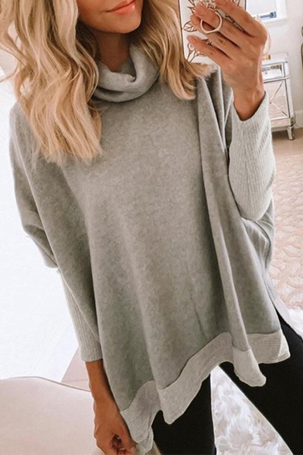 Casual Baggy Pile Collar Solid Color Blouses