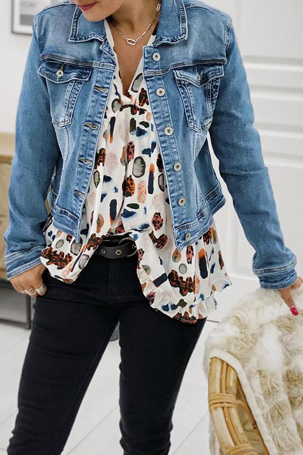 Modern Baggy Graphic Print V Neck Blouses