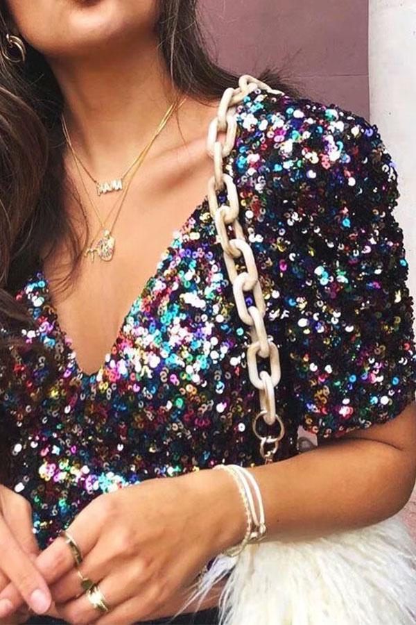 Glitter Smart Sequins Print Shirts