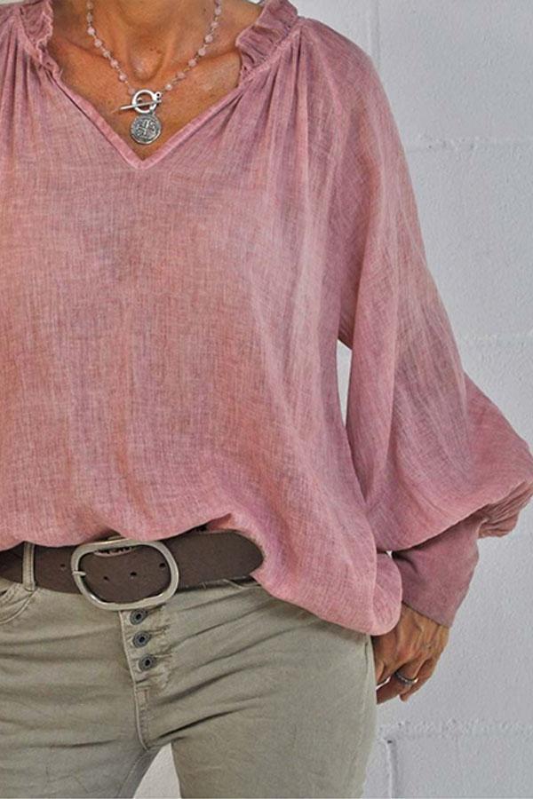 Classic Casual V Neck Flounce Sleeve Blouses