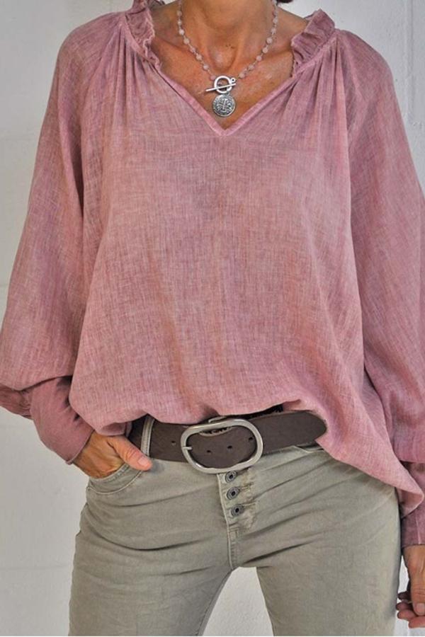 Classic Casual V Neck Flounce Sleeve Blouses