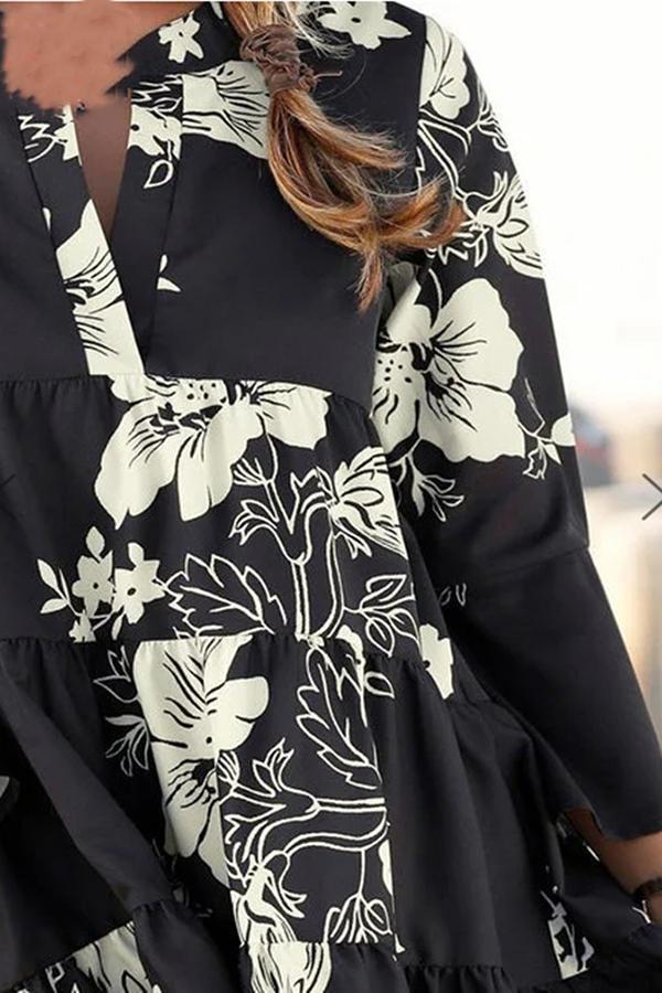 Urban Stylish Floral Print V Neck Dress