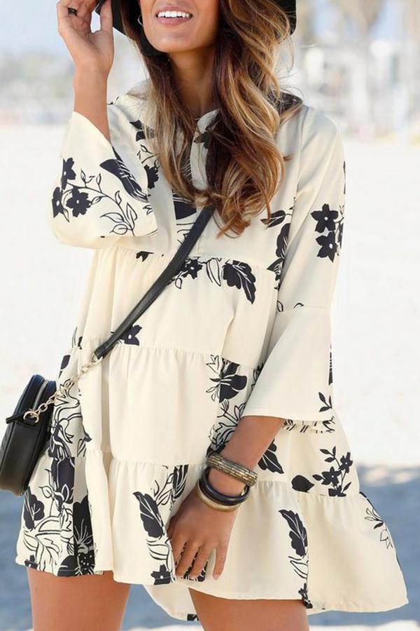 Urban Stylish Floral Print V Neck Dress