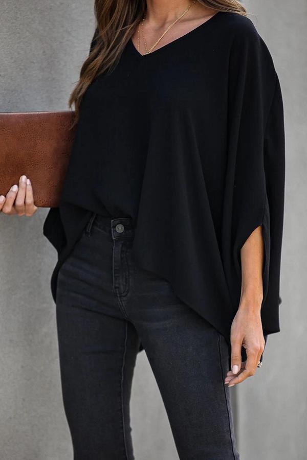 Urban Casual V Neck Batwing Sleeves Shirts