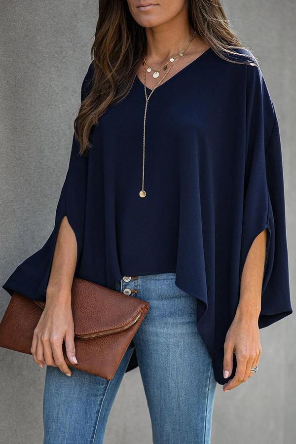 Urban Casual V Neck Batwing Sleeves Shirts