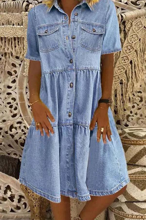 Retro Stylish Pockets Denim Dress