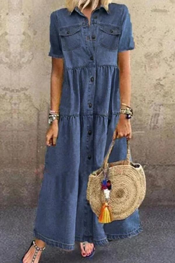 Stylish Single Breasted Shirt Denim Dress