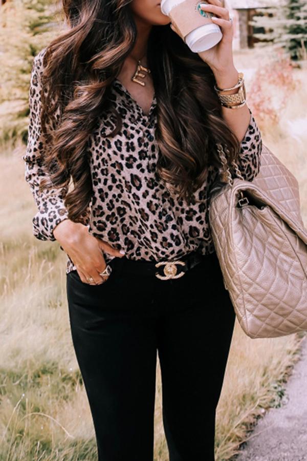 Stylish Leopard Print Breasted Blouses