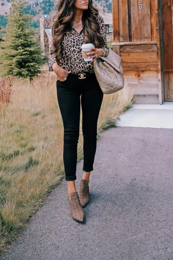 Stylish Leopard Print Breasted Blouses